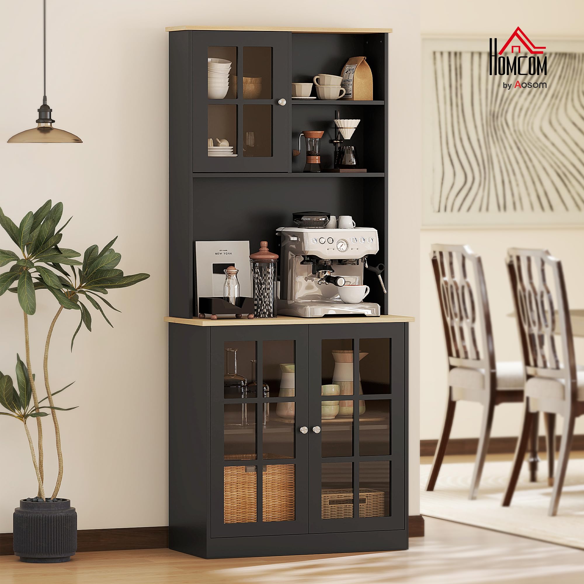 Kitchen Pantry Storage Cabinet 72" with Glass Doors