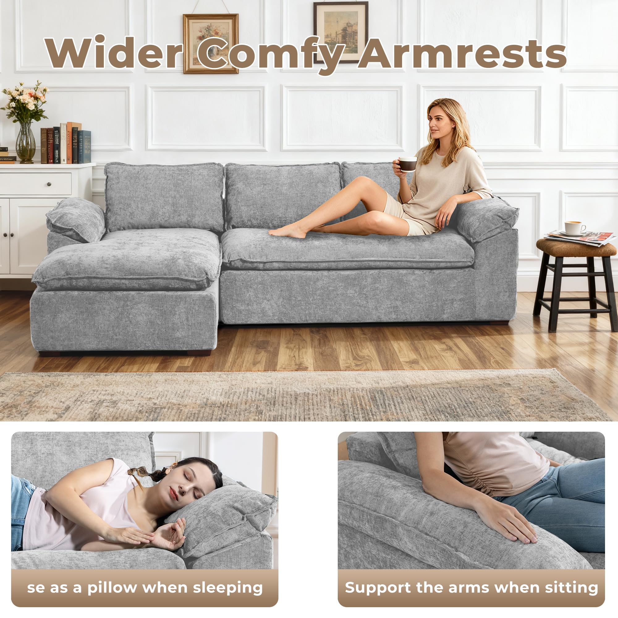 Chenille Modular Sectional Sofa Cloud Couch Deep Seat L-Shaped