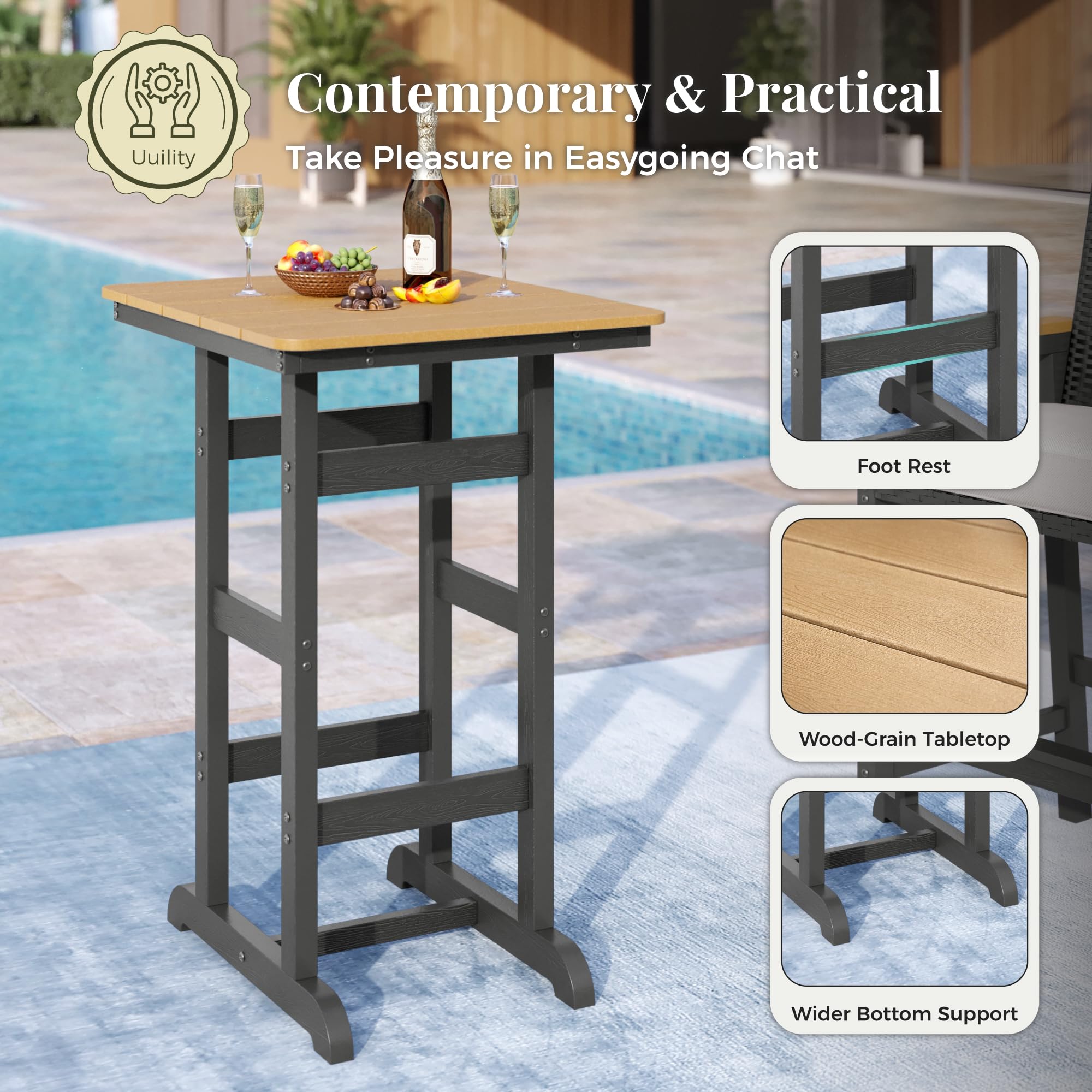 3-Piece Outdoor Bar Set with Wicker Backrest and Cushions