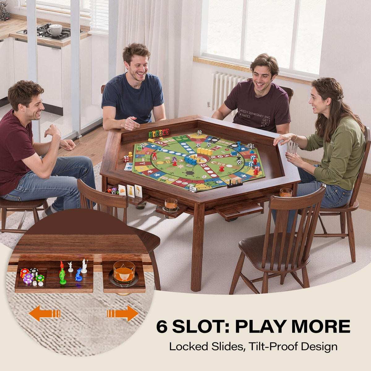 Hexagon Gaming Table for 6 Players with Storage