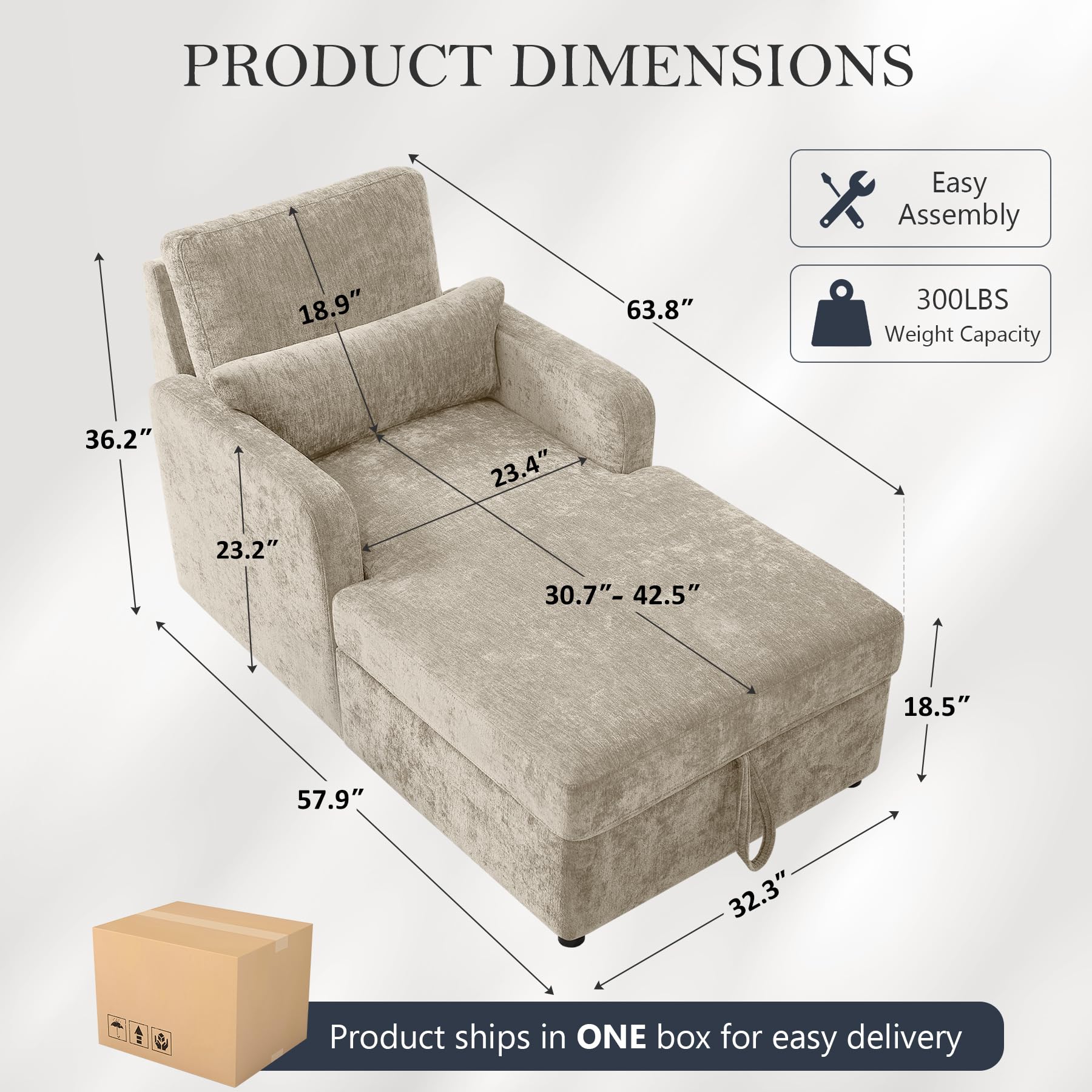 Adjustable Chaise Lounge Chair with Storage