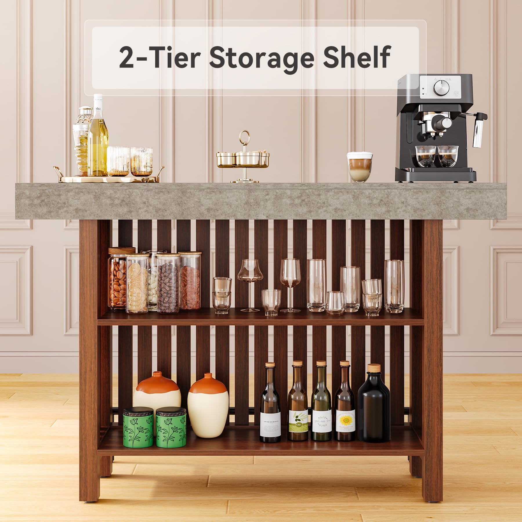 63-Inch Home Bar Table with 2-Tier Storage