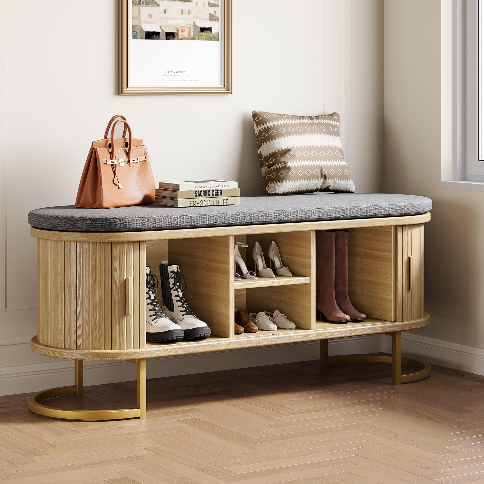 47.2" Entryway Storage Bench with Sliding Door