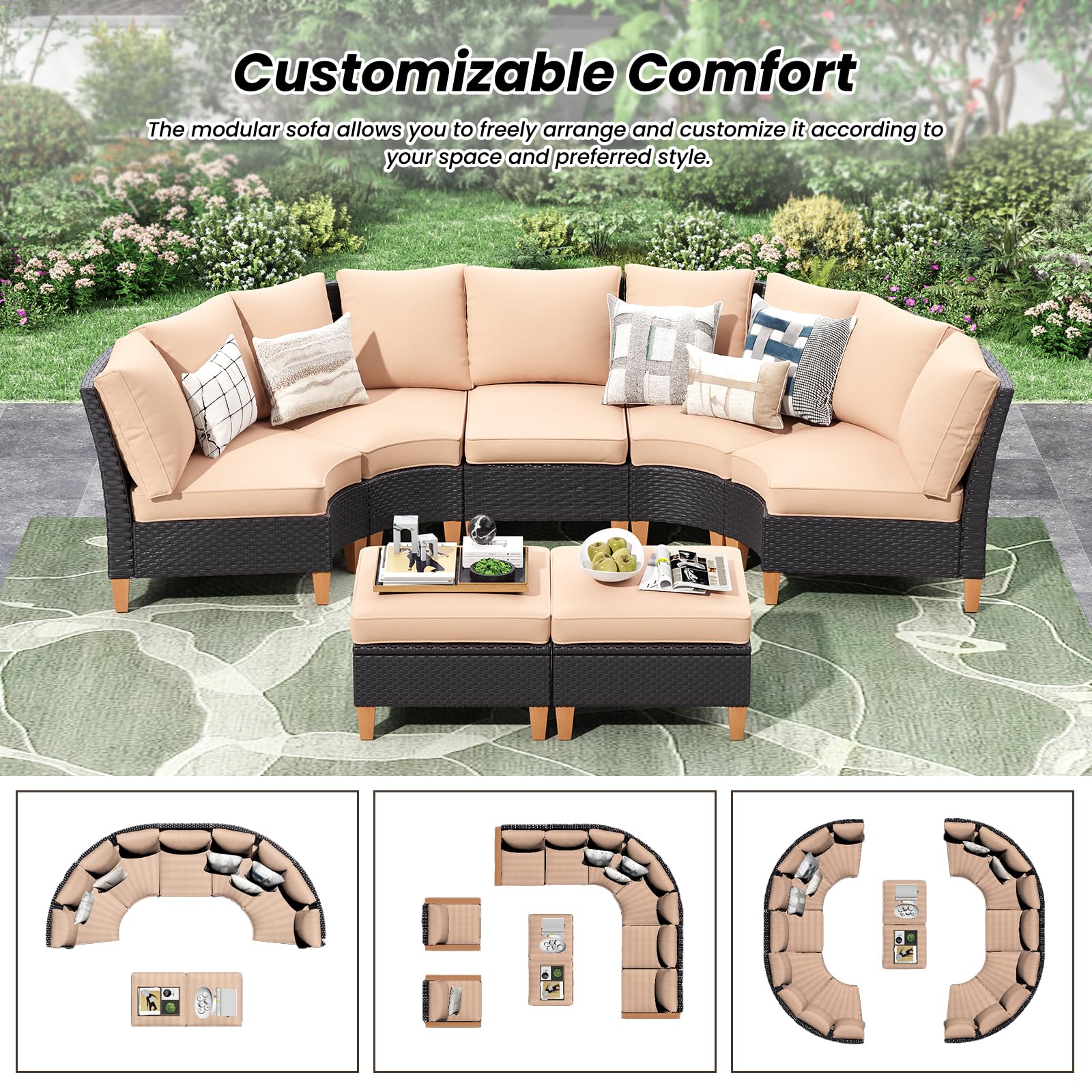 7 Piece Outdoor Sectional Furniture Set with Cushions