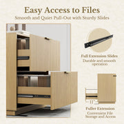 Perledesign 2 Drawer Fluted File Cabinet, 32'' Lateral File Cabinet for Legal/Letter/A4/F4 Size Hanging Files, Wood File Storage for Home Office, Light Walnut