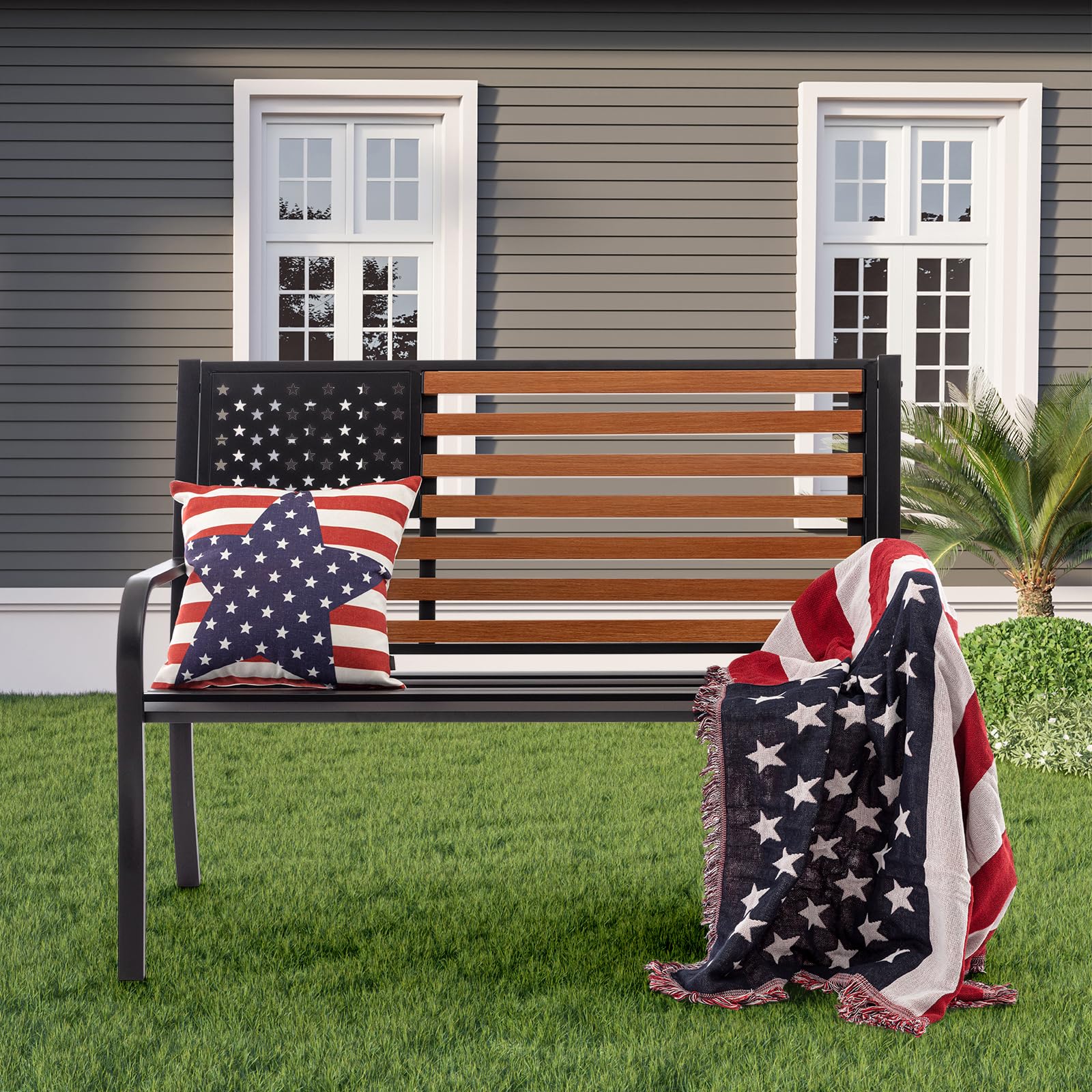 50" Outdoor Garden Bench with Americana Style Backrest