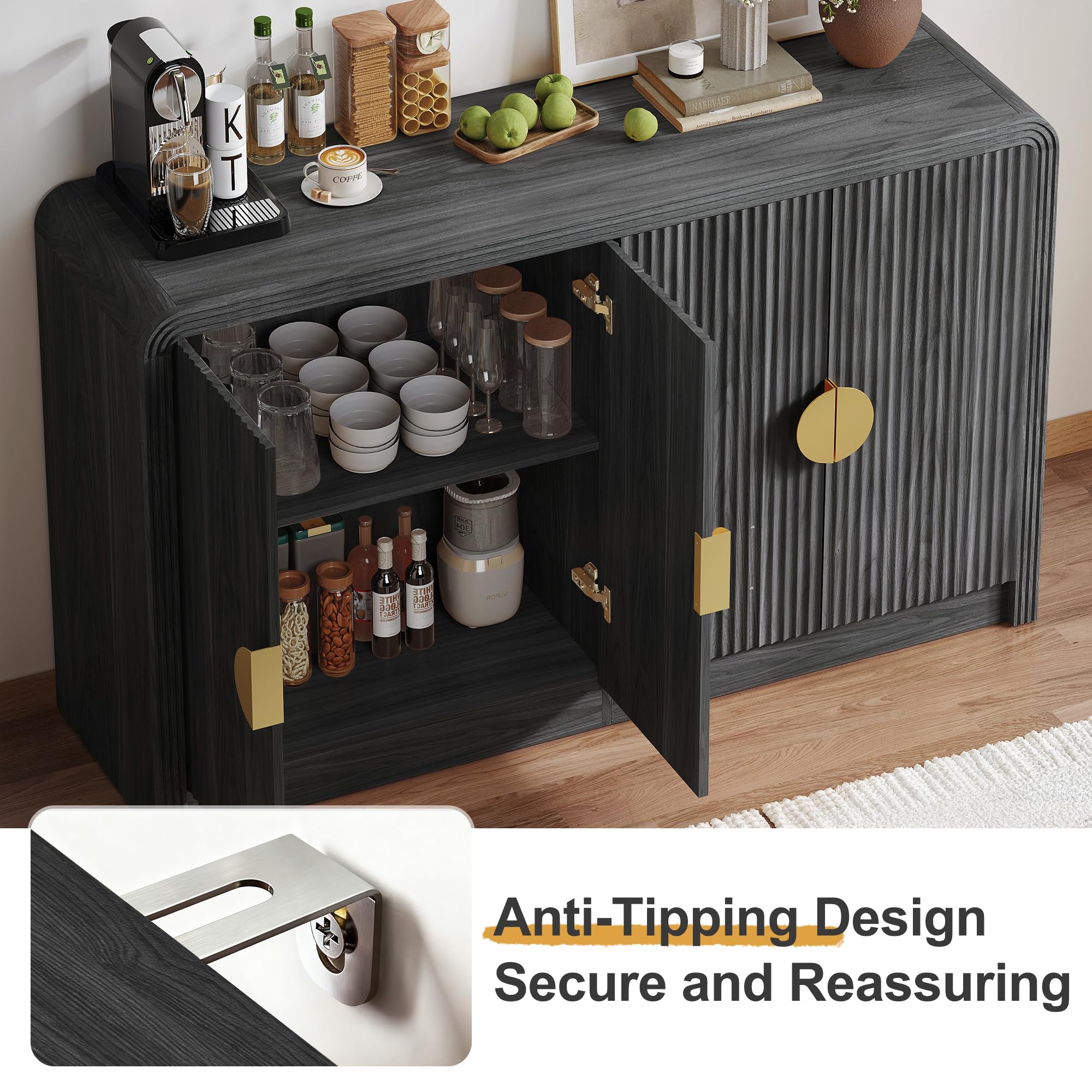 Buffet Sideboard Cabinet with Wavy Grain Doors