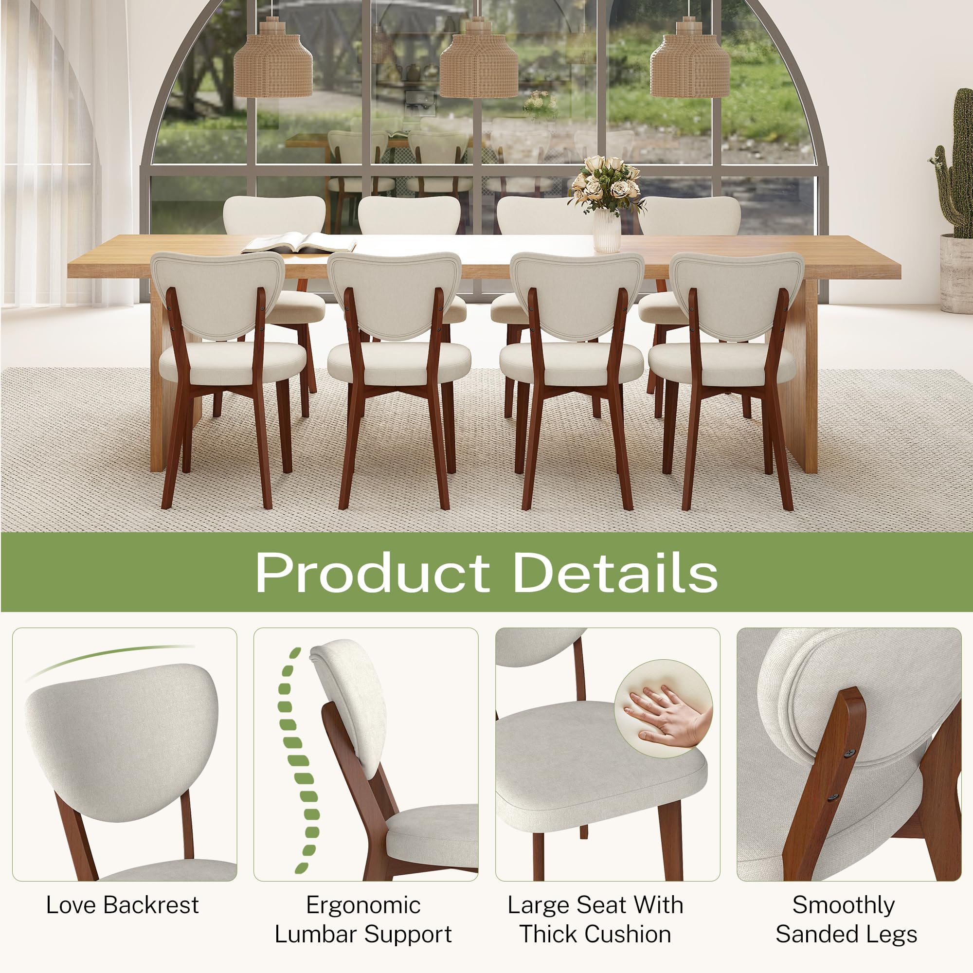 Wooden Dining Chairs Set of 2 Upholstered