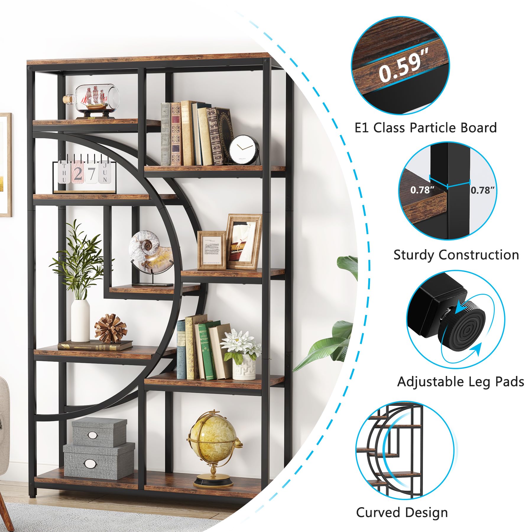 Industrial 5-Tier Bookshelf Storage Organizer