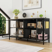 Storage Cabinet with LED Lights and Glass Doors