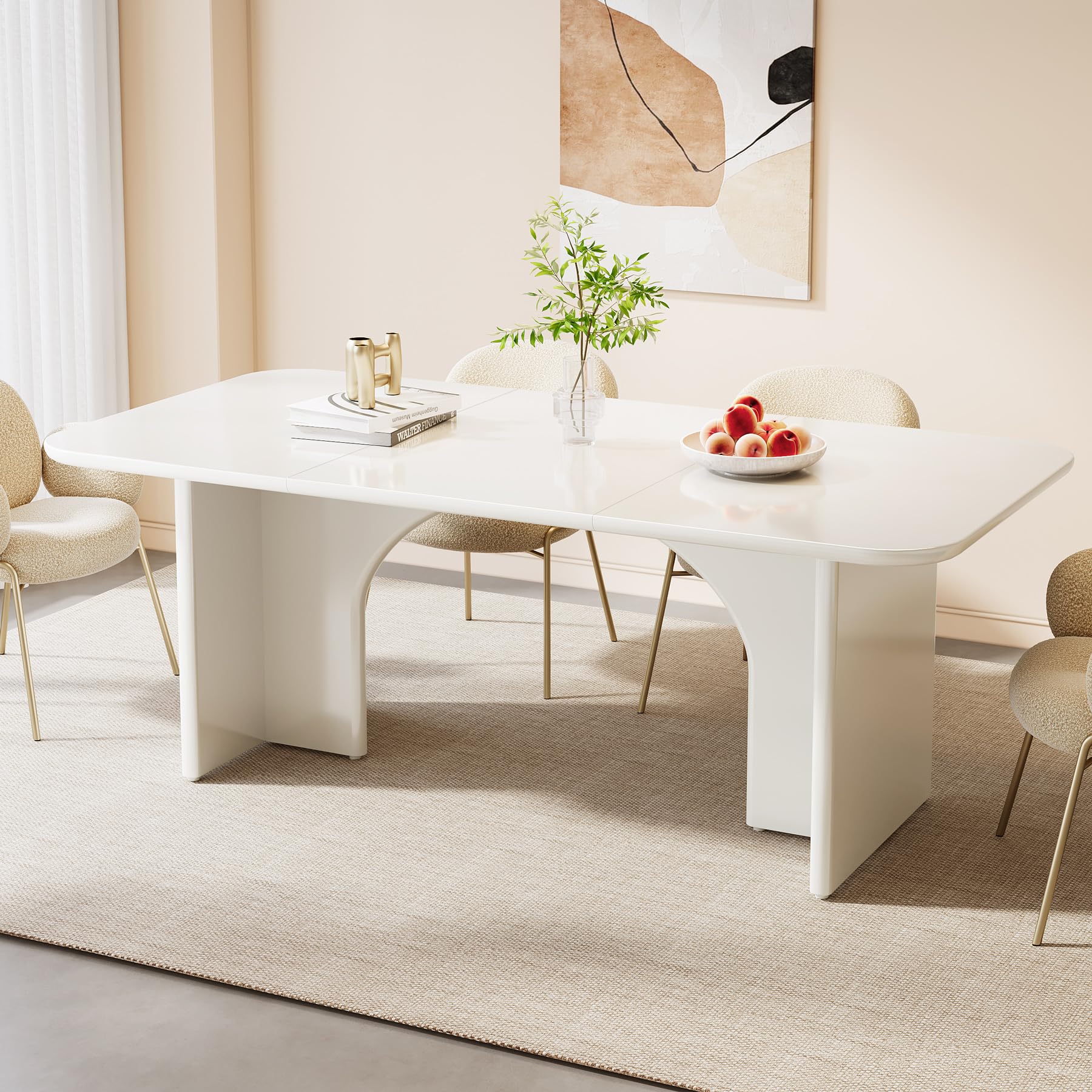 63" White Dining Table with Rounded Edges
