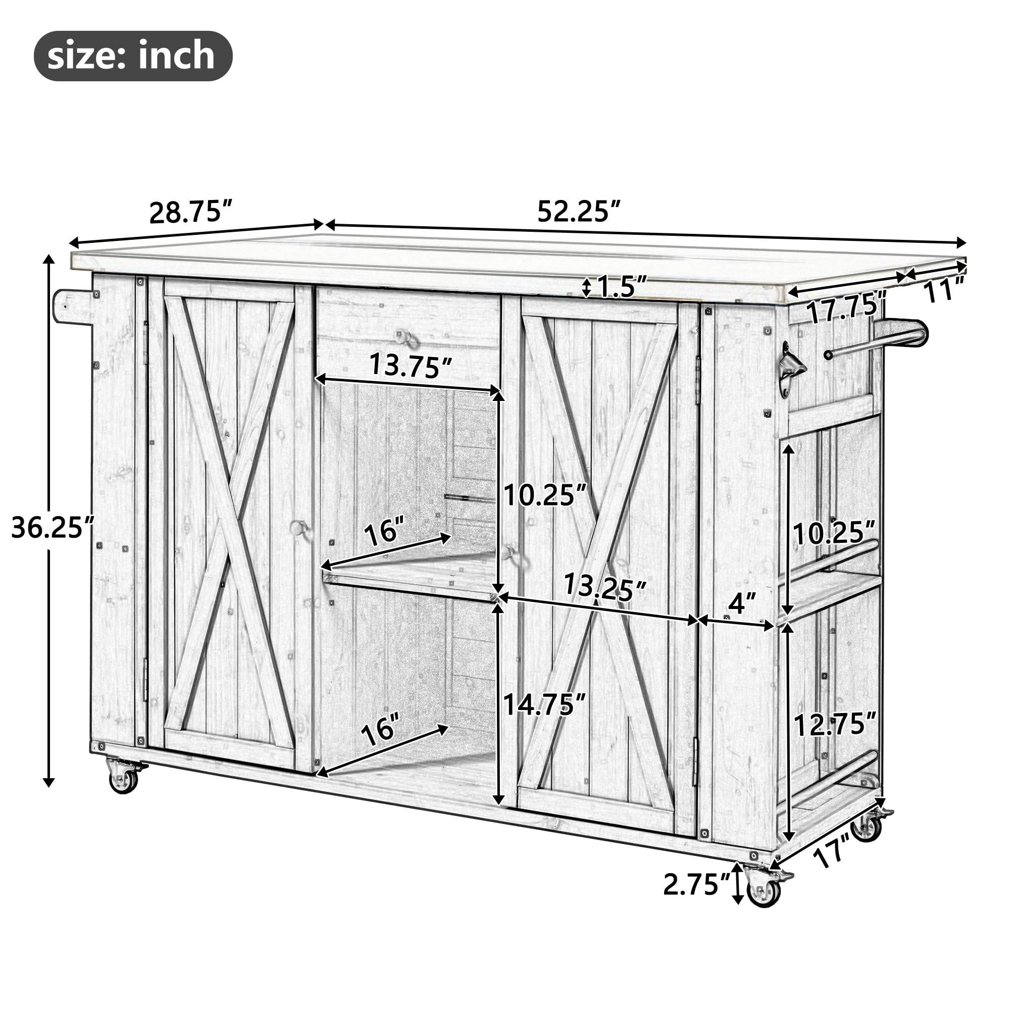 Outdoor Kitchen Island with Stainless Steel Top