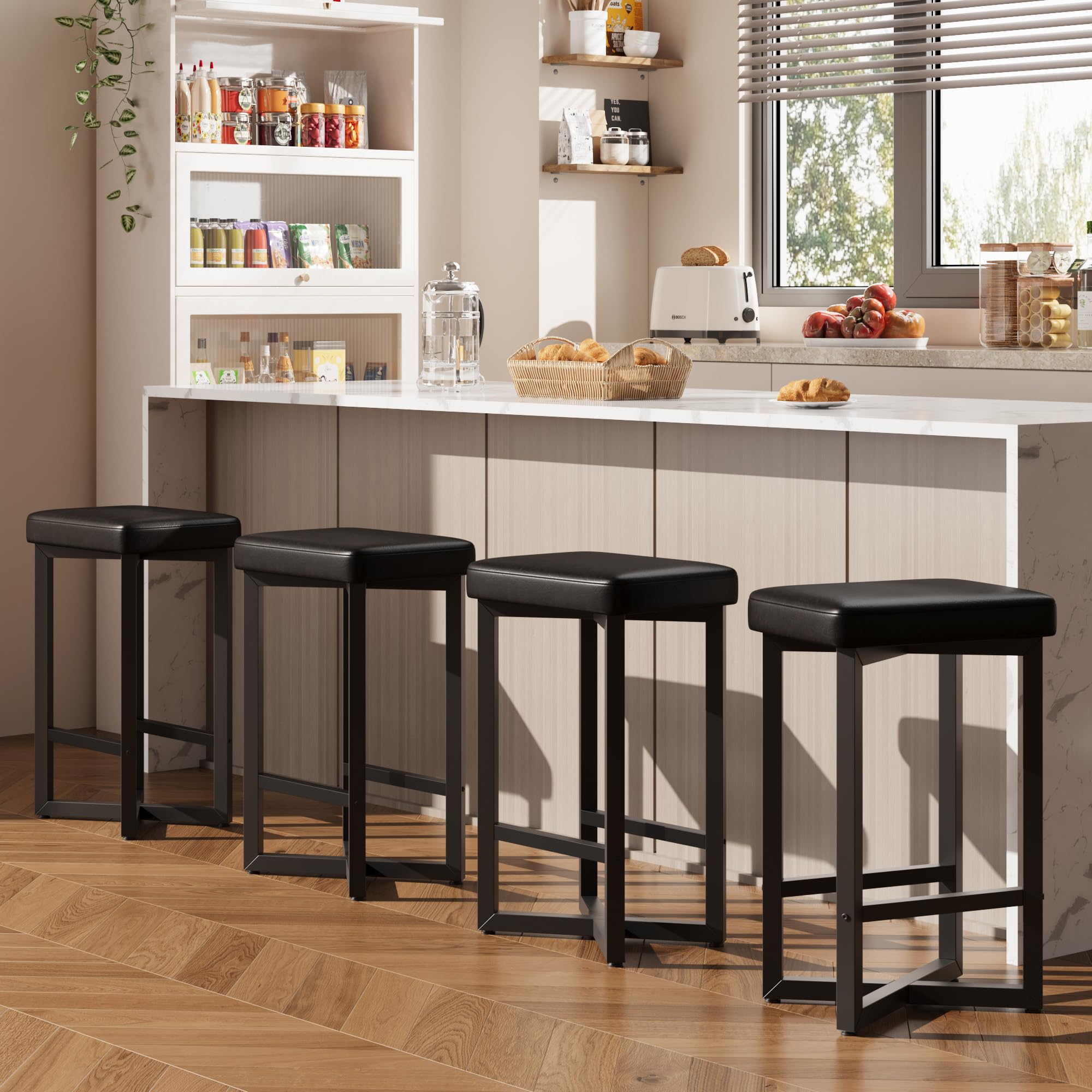 Counter Height Bar Stools Set of 4 with PU Leather Seats