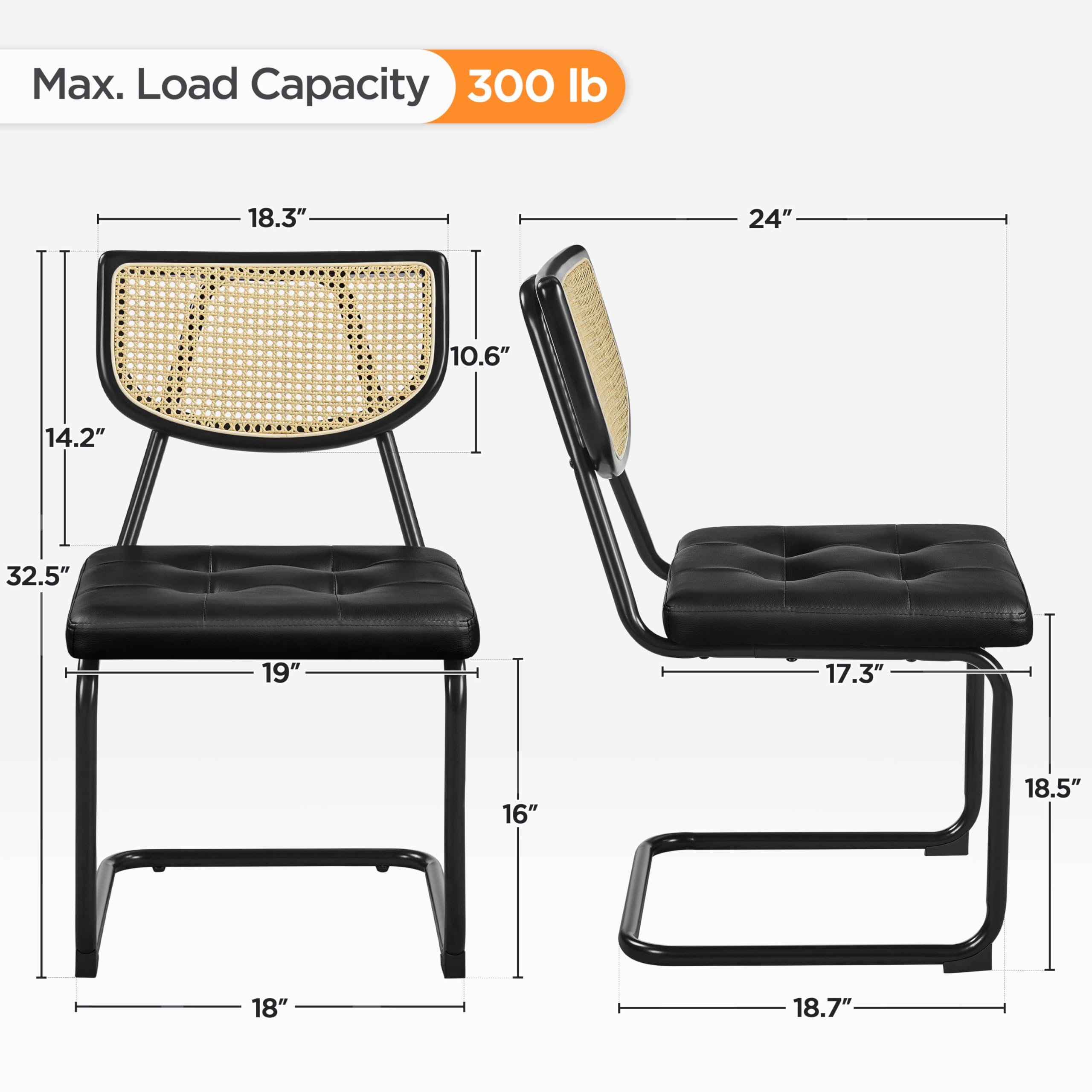 Rattan Dining Chairs Set of 2 - Mid Century Modern with Chrome Legs
