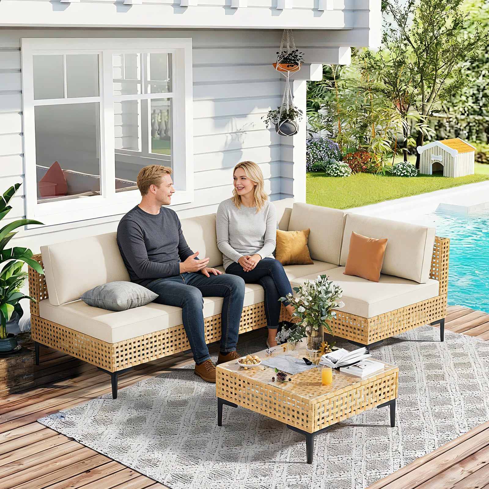 5-Piece Wicker Patio Furniture Set with Coffee Table