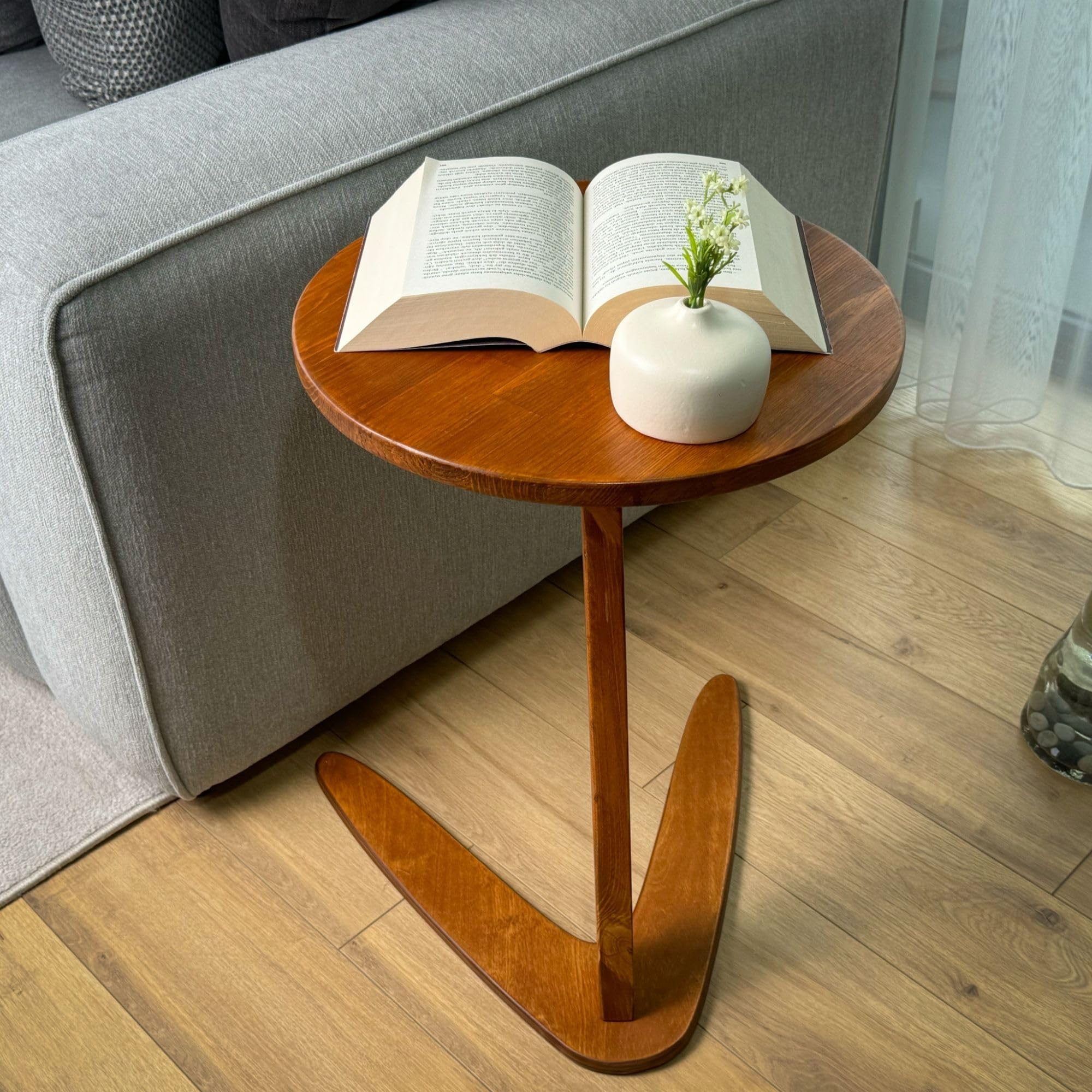 C-Shaped Solid Wood End Table