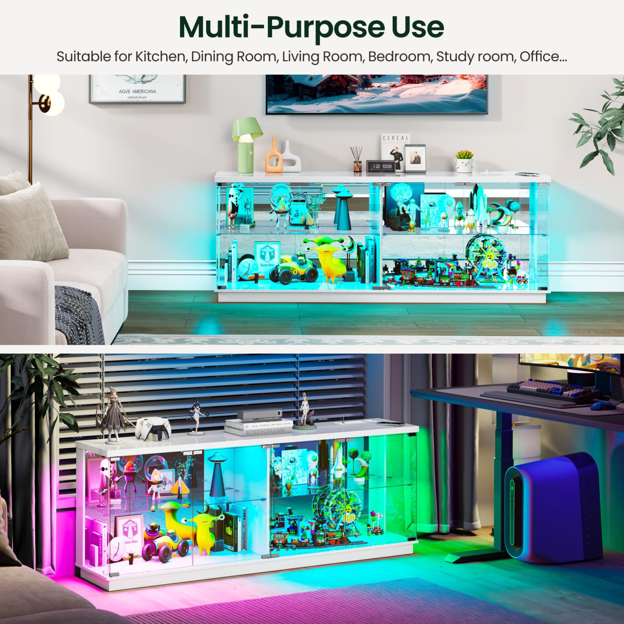 RGB Lighted Glass Display Cabinet with Motion Sensor