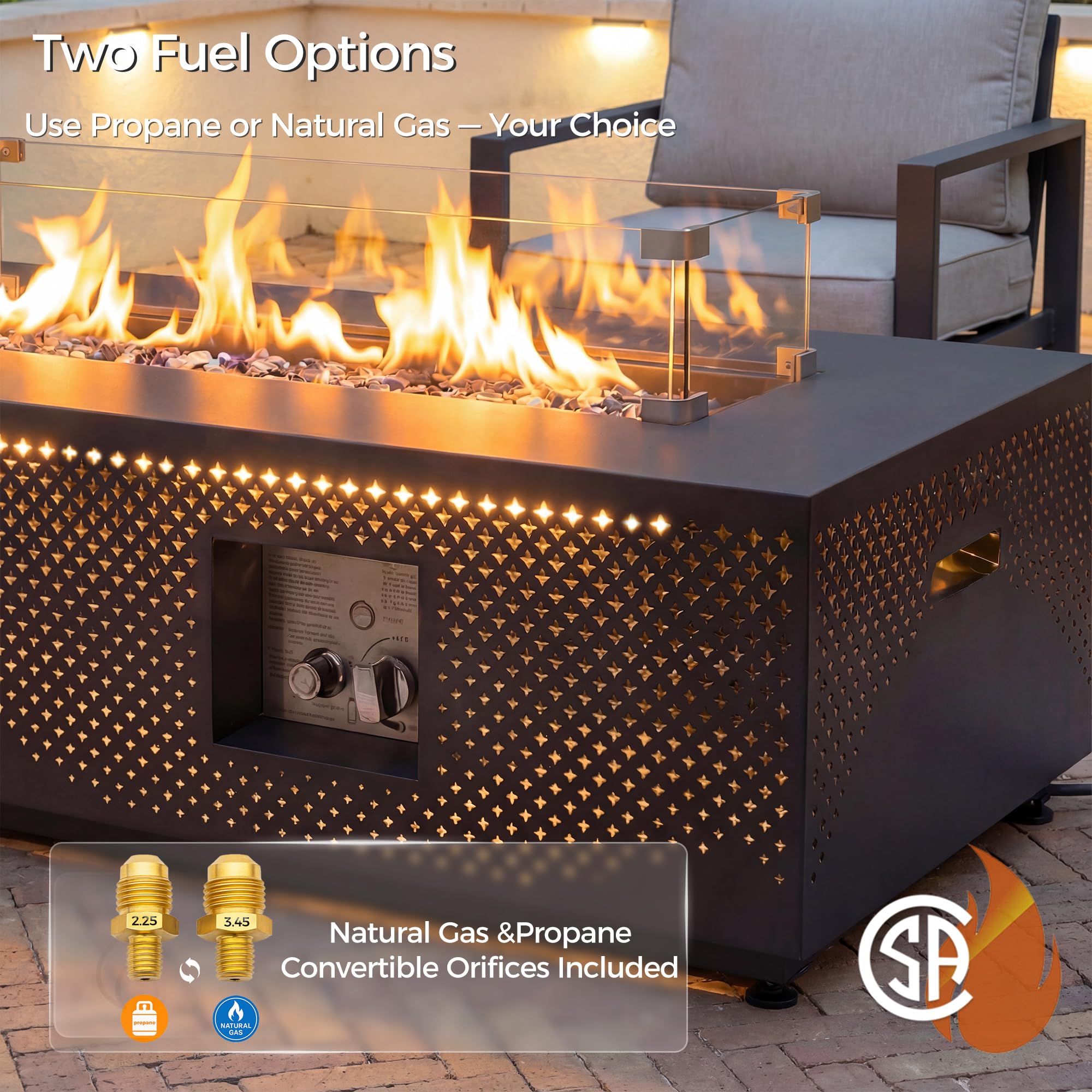 42" Rectangle Propane Gas Fire Pit Table with LED Lights