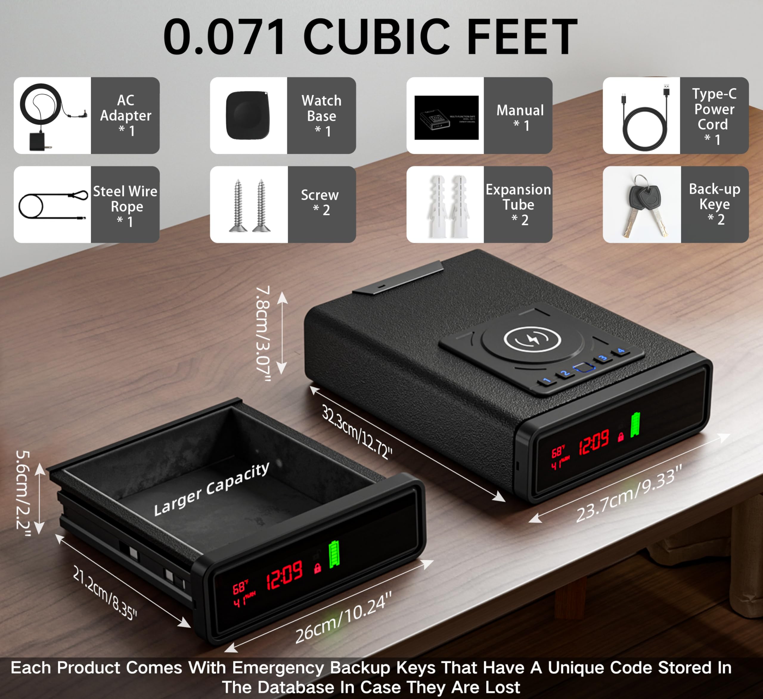 Biometric Smart Gun Safe with Wireless Charging and Digital Clock