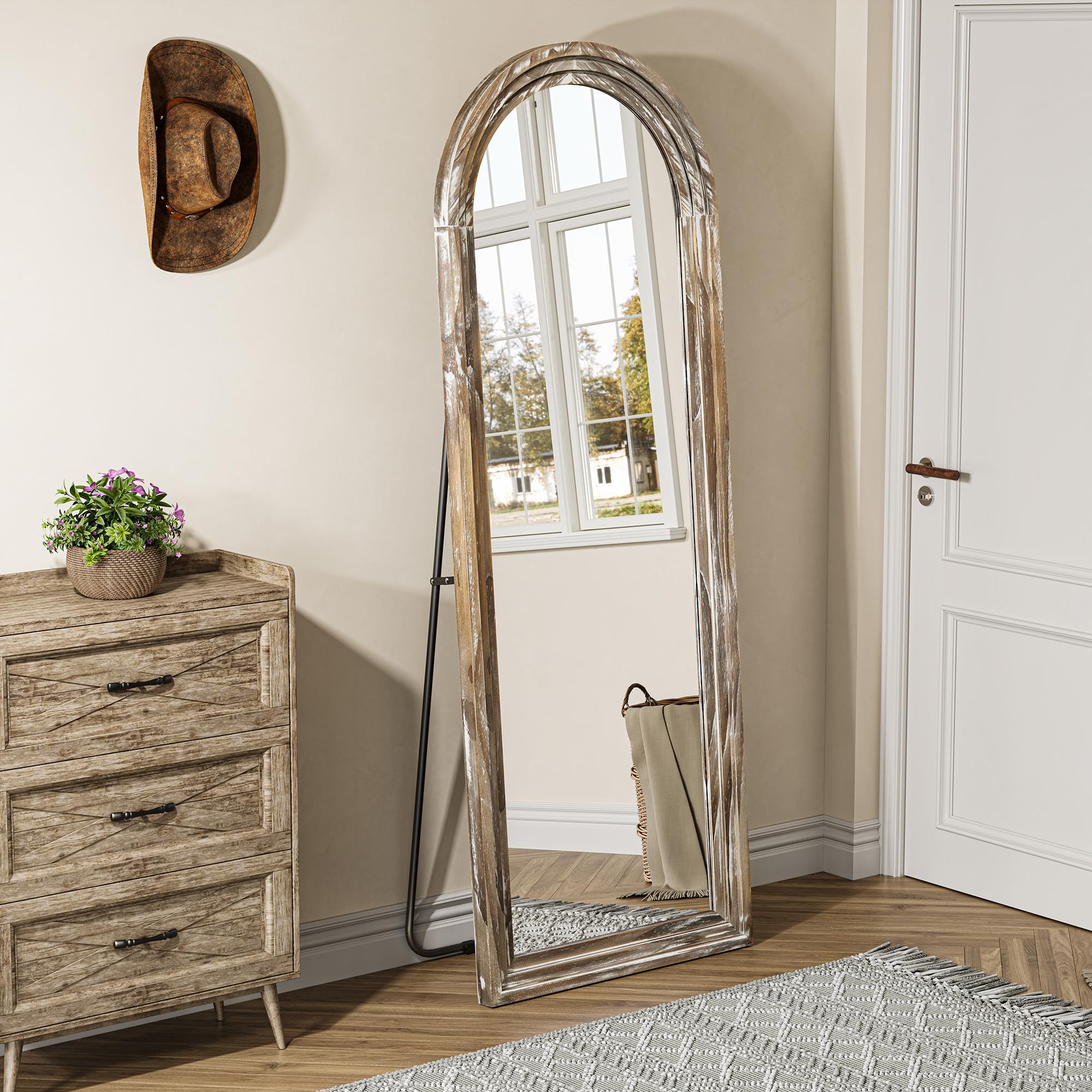 Arched Full Length Floor Mirror 63x21 Rustic White