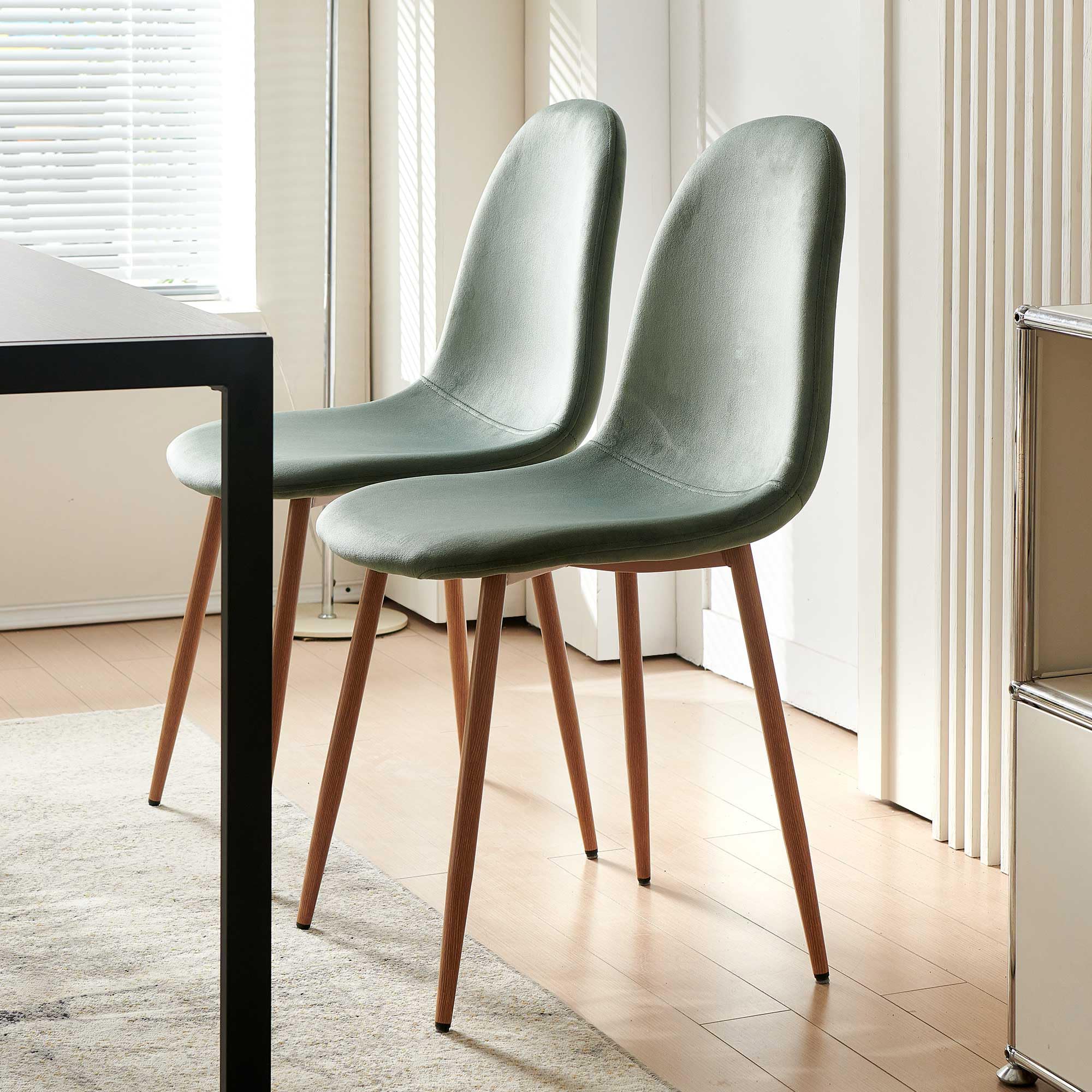 5-Piece Dining Table Set for 4 with Green Velvet Chairs