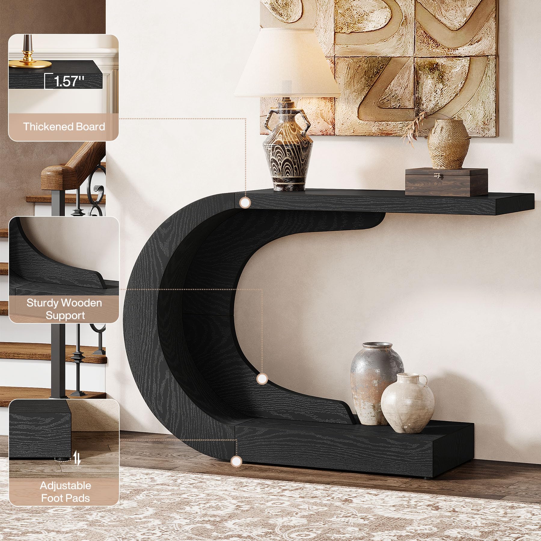 Mid-Century Modern C-Shaped Console Table