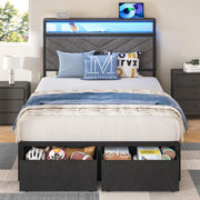 Twin Bed Frame with Charging Station and LED Lights