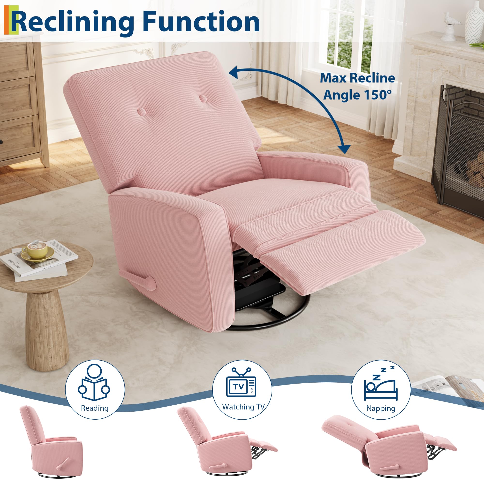 Swivel Recliner Chair with Adjustable Backrest