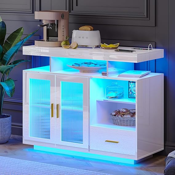 LED Sideboard Buffet Cabinet with Charging Station