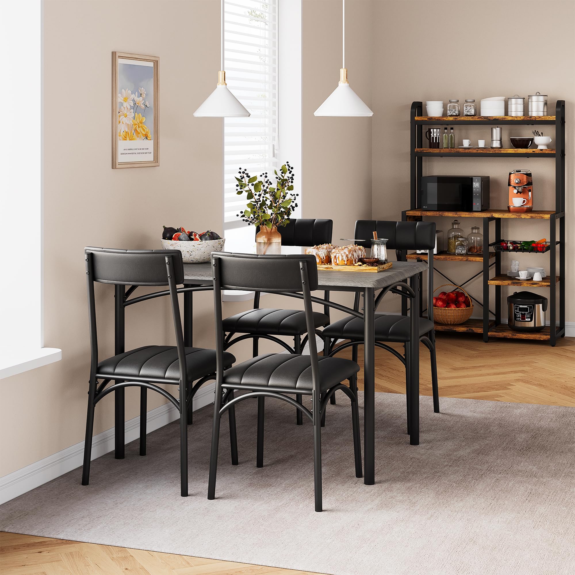 5-Piece Dining Table Set with Upholstered Chairs