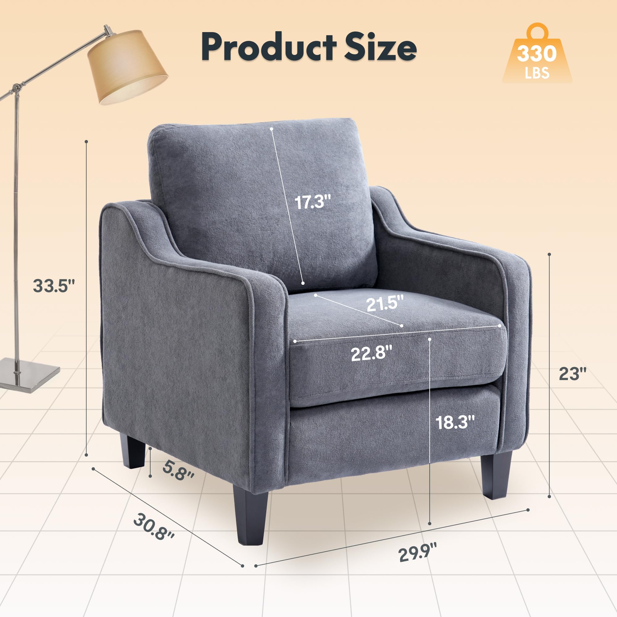 Mid-Century Modern Velvet Accent Chair Grey