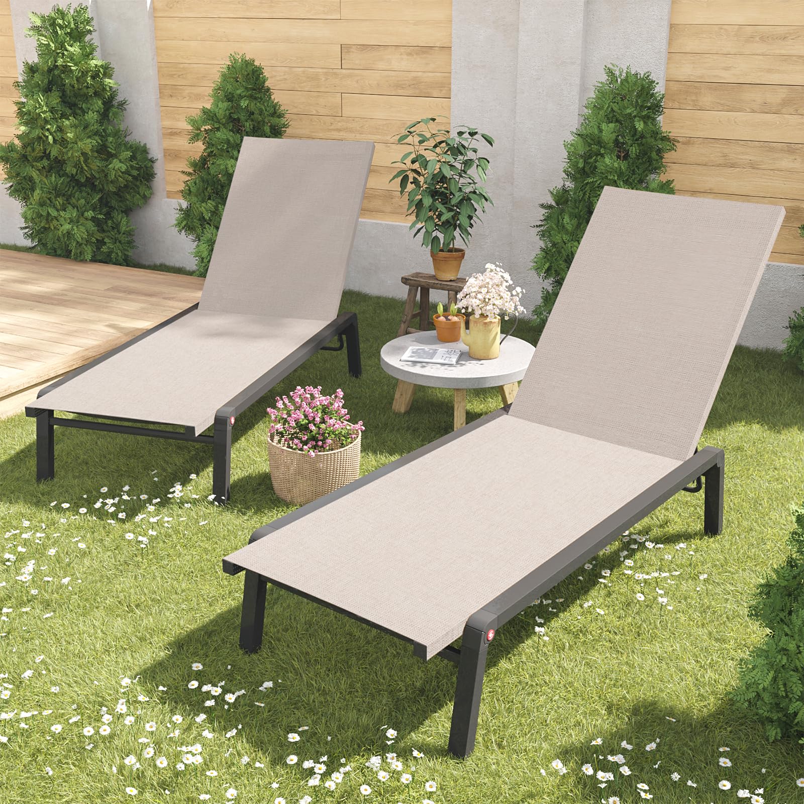 Adjustable Foldable Chaise Lounge Chair Set of 2