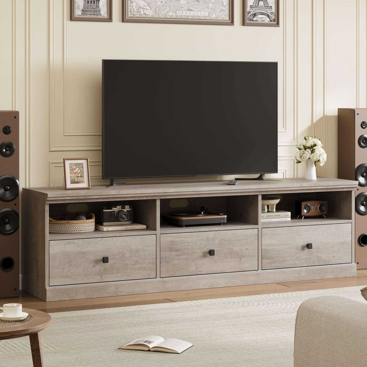 70-Inch TV Stand with Storage Drawers and Open Shelves