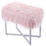 Rectangular Faux Fur Vanity Stool Ottoman Pink