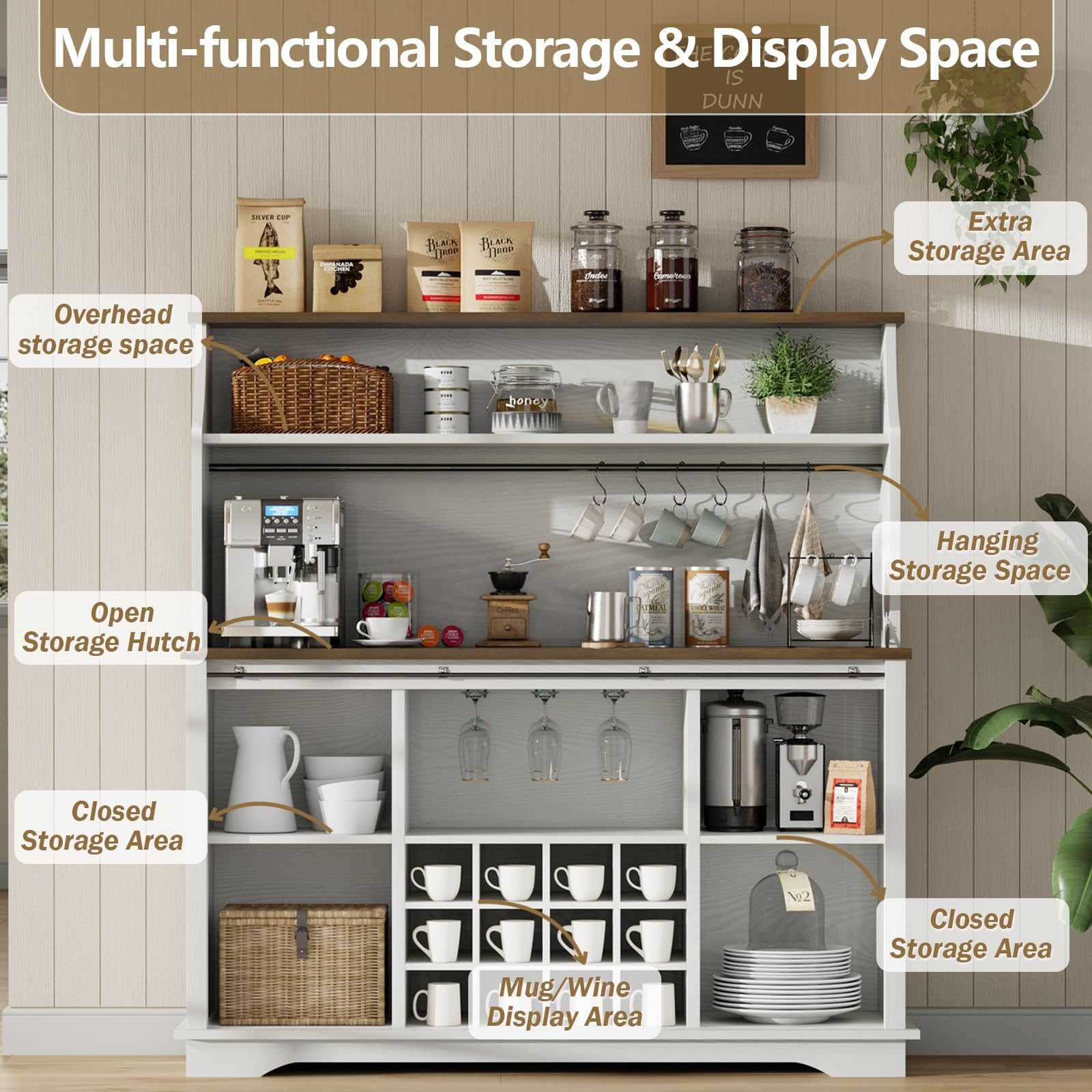 Farmhouse Coffee Bar Cabinet with Wine Storage
