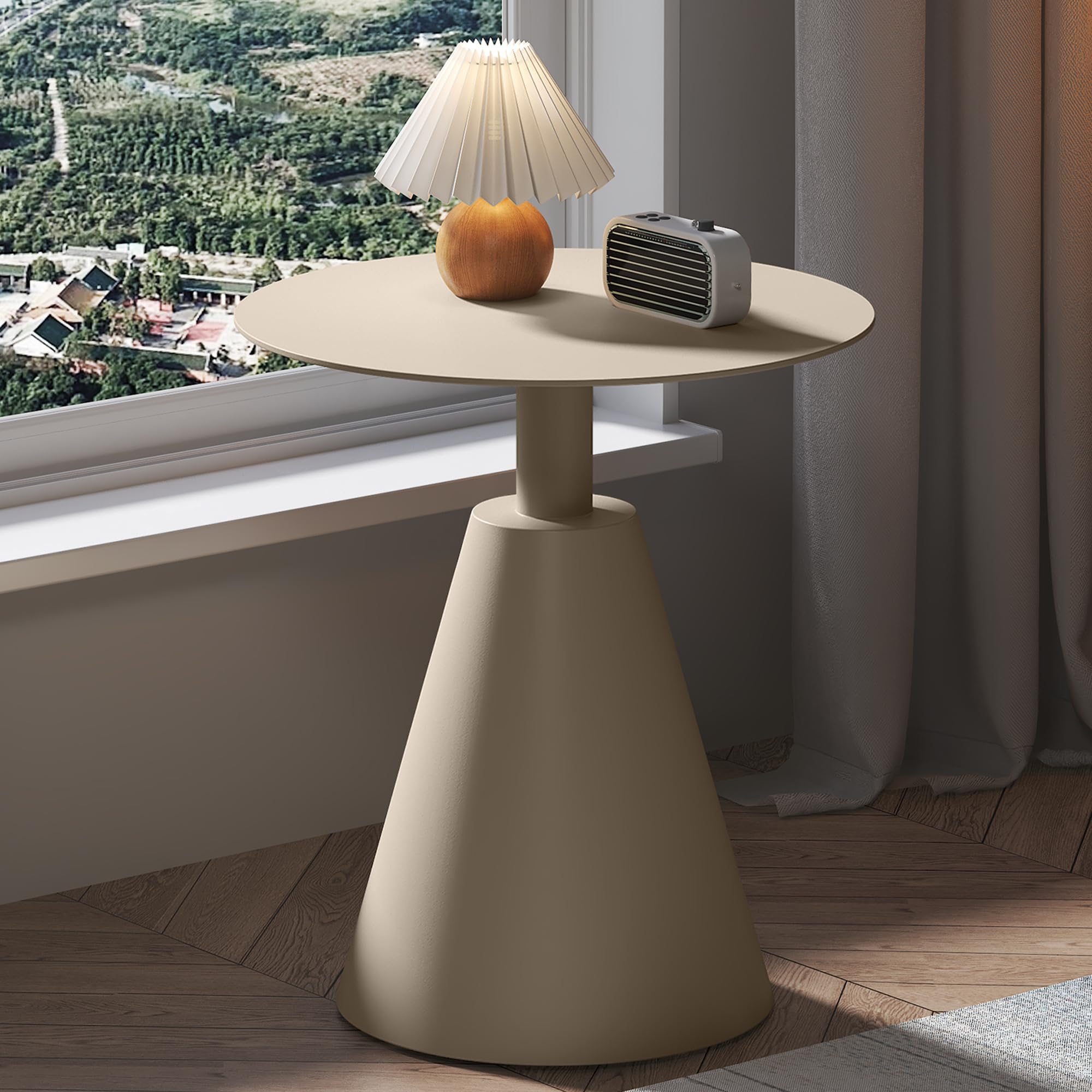 Round Pedestal Side Table with Aluminum Stand