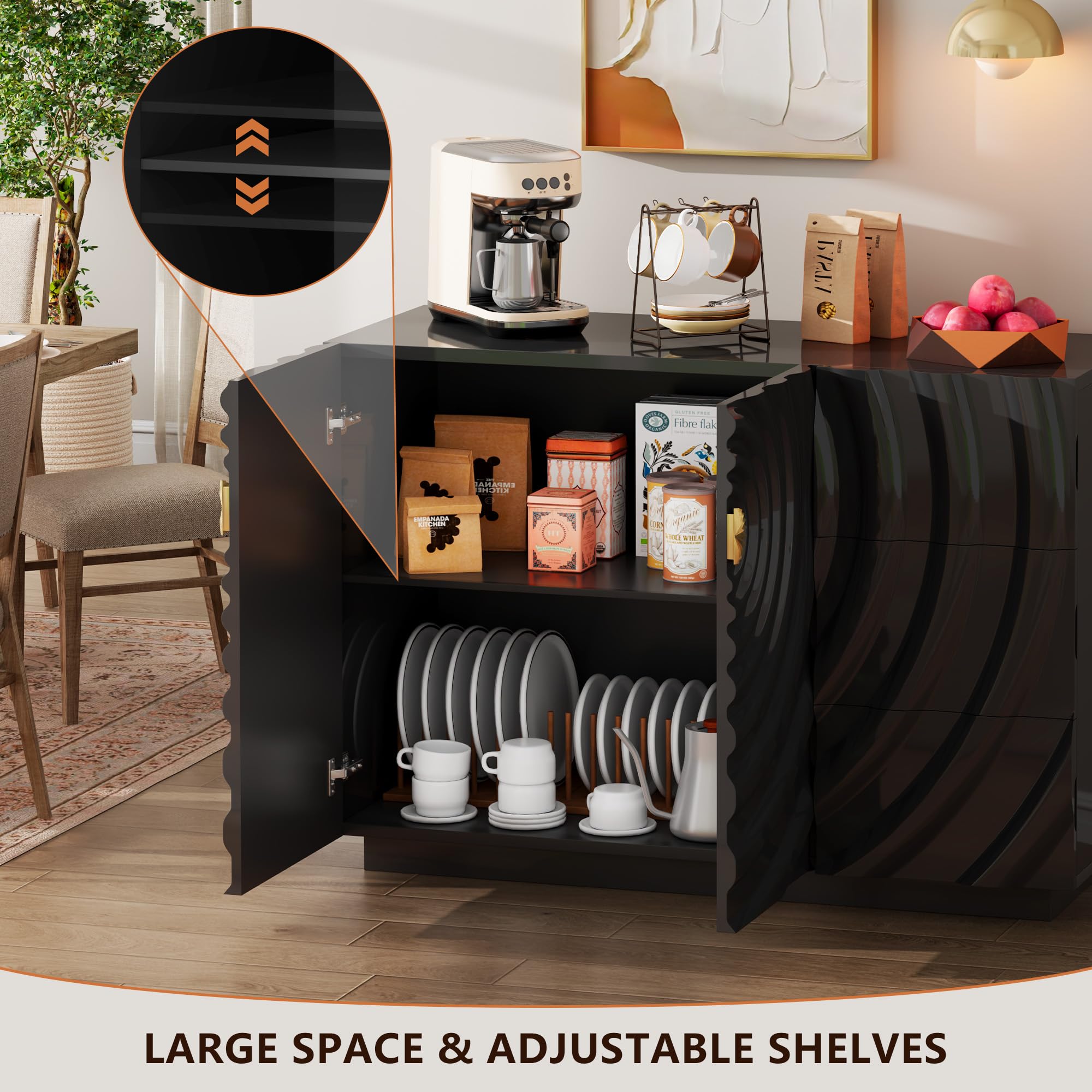 47.2" Sideboard Buffet Cabinet with Drawers and Adjustable Shelf