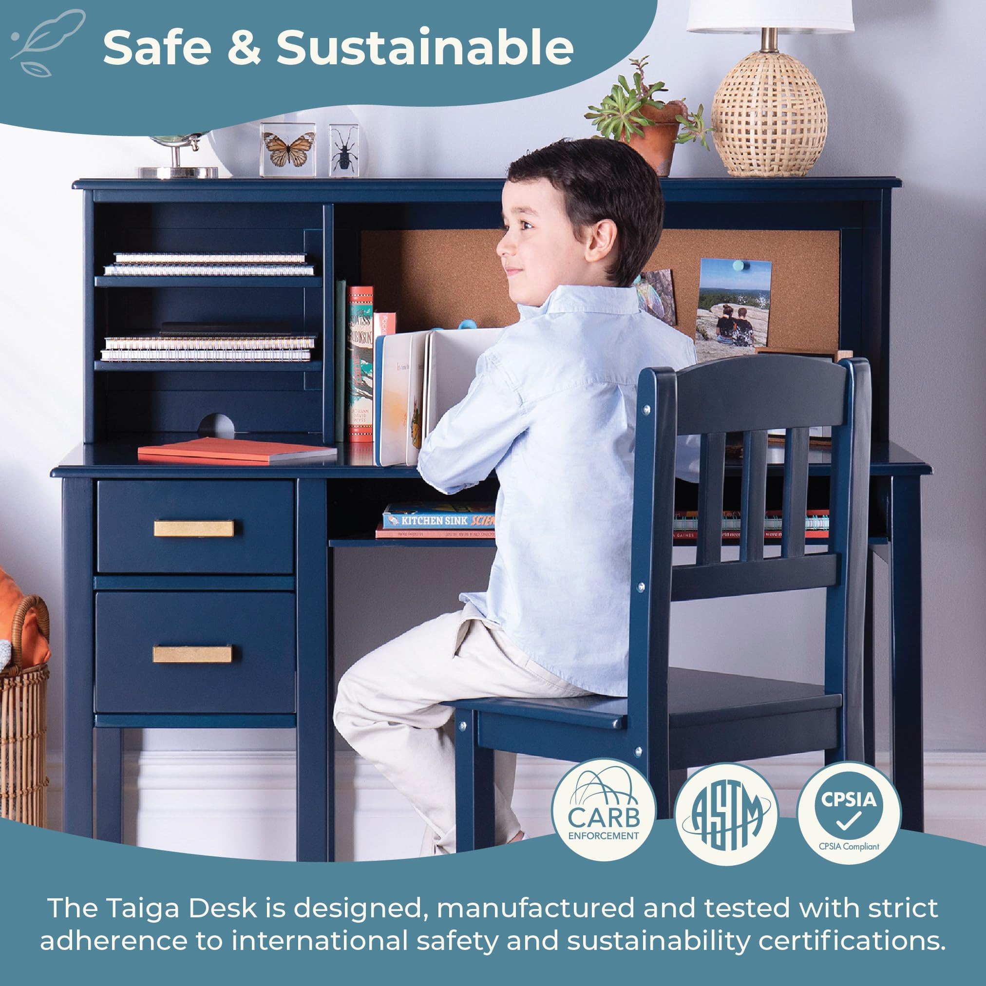 Kids Desk and Chair Set with Hutch - Navy
