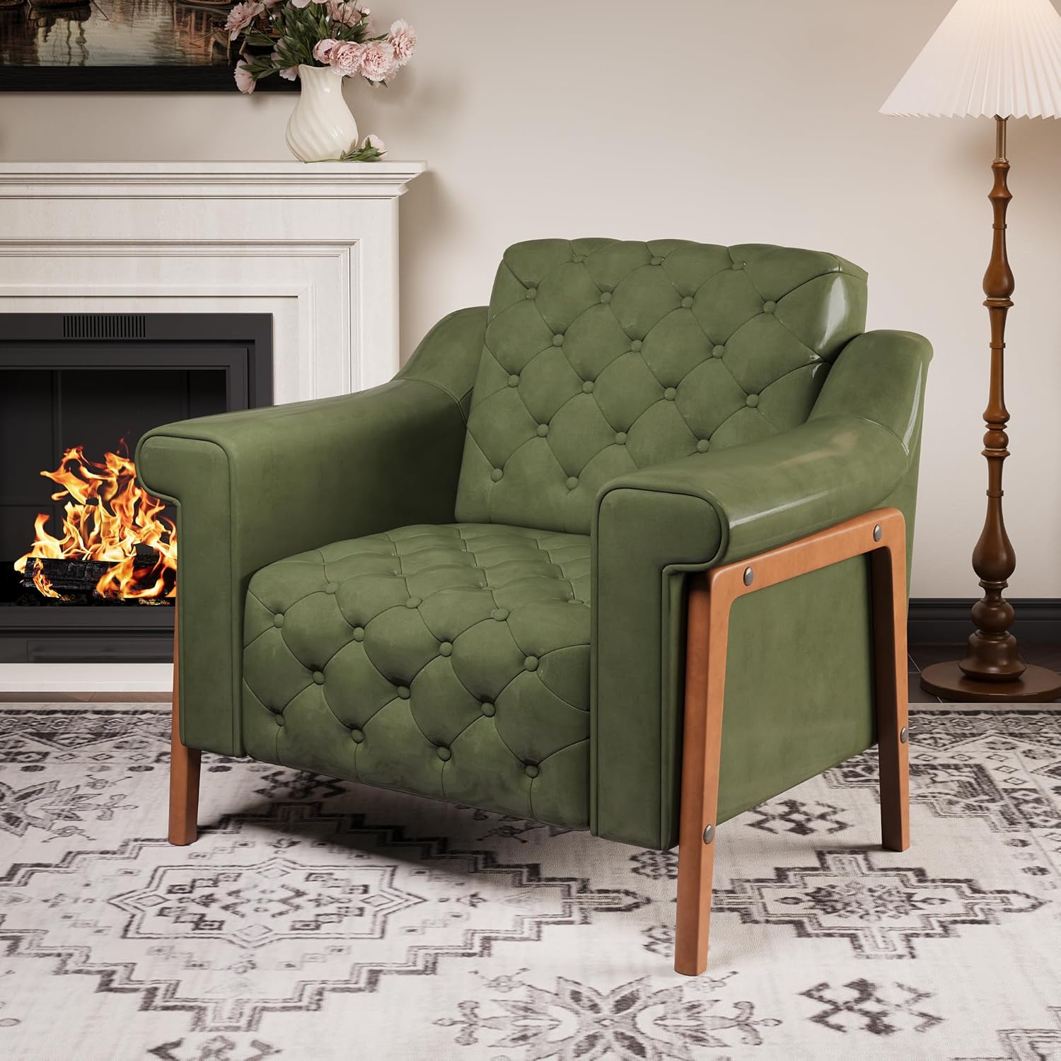 Brown PU Leather Accent Chair with Ergonomic Support