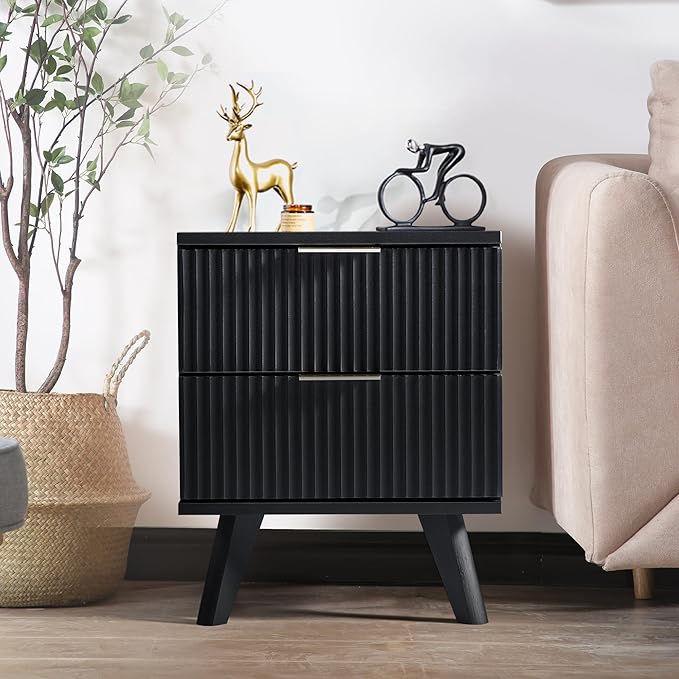 Fluted Nightstand Set of 2 with 2 Drawers