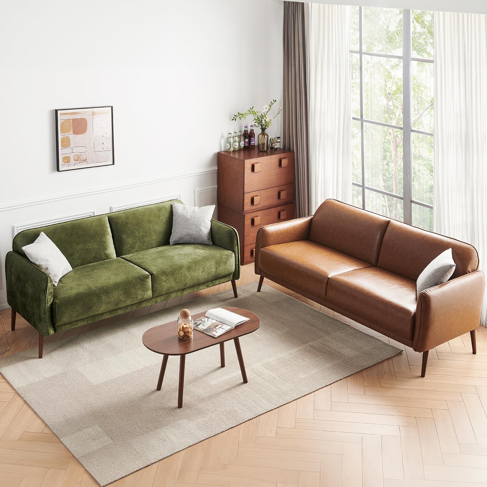 67" Mid Century Modern Loveseat Sofa with Pillows