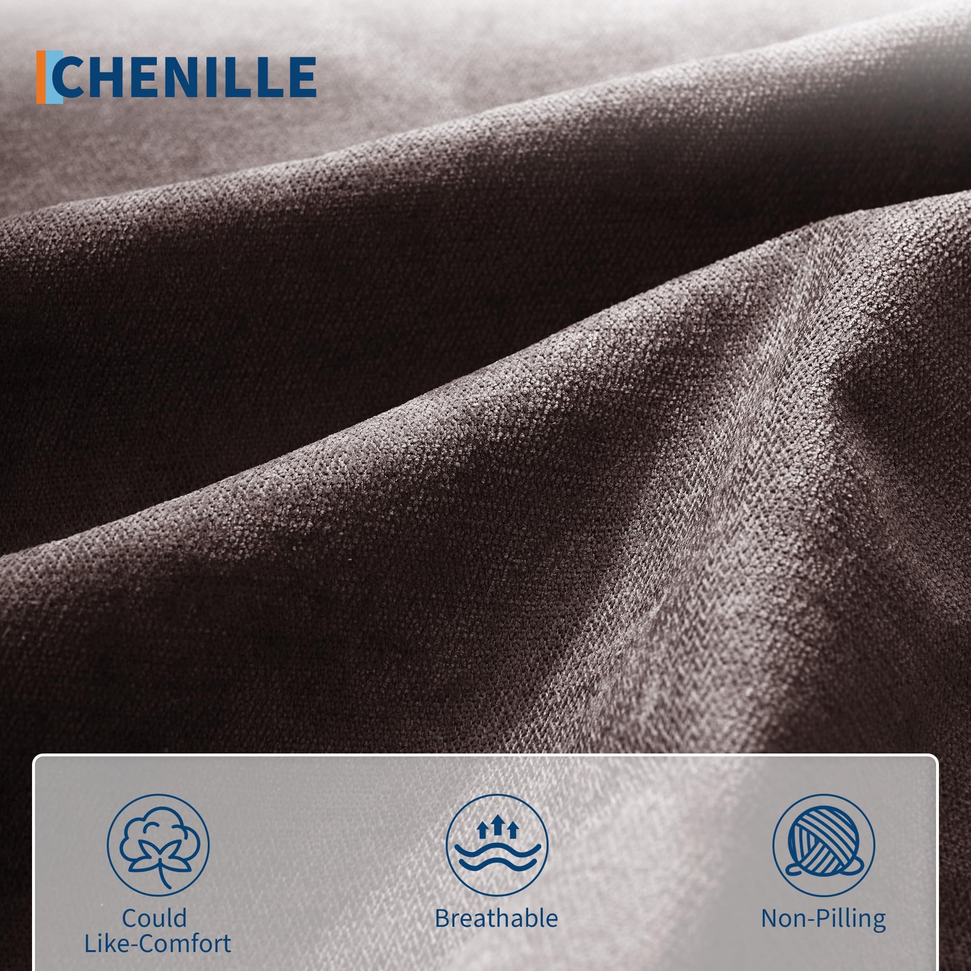 89-Inch 3-Seater Chenille Sofa with Cup Holders