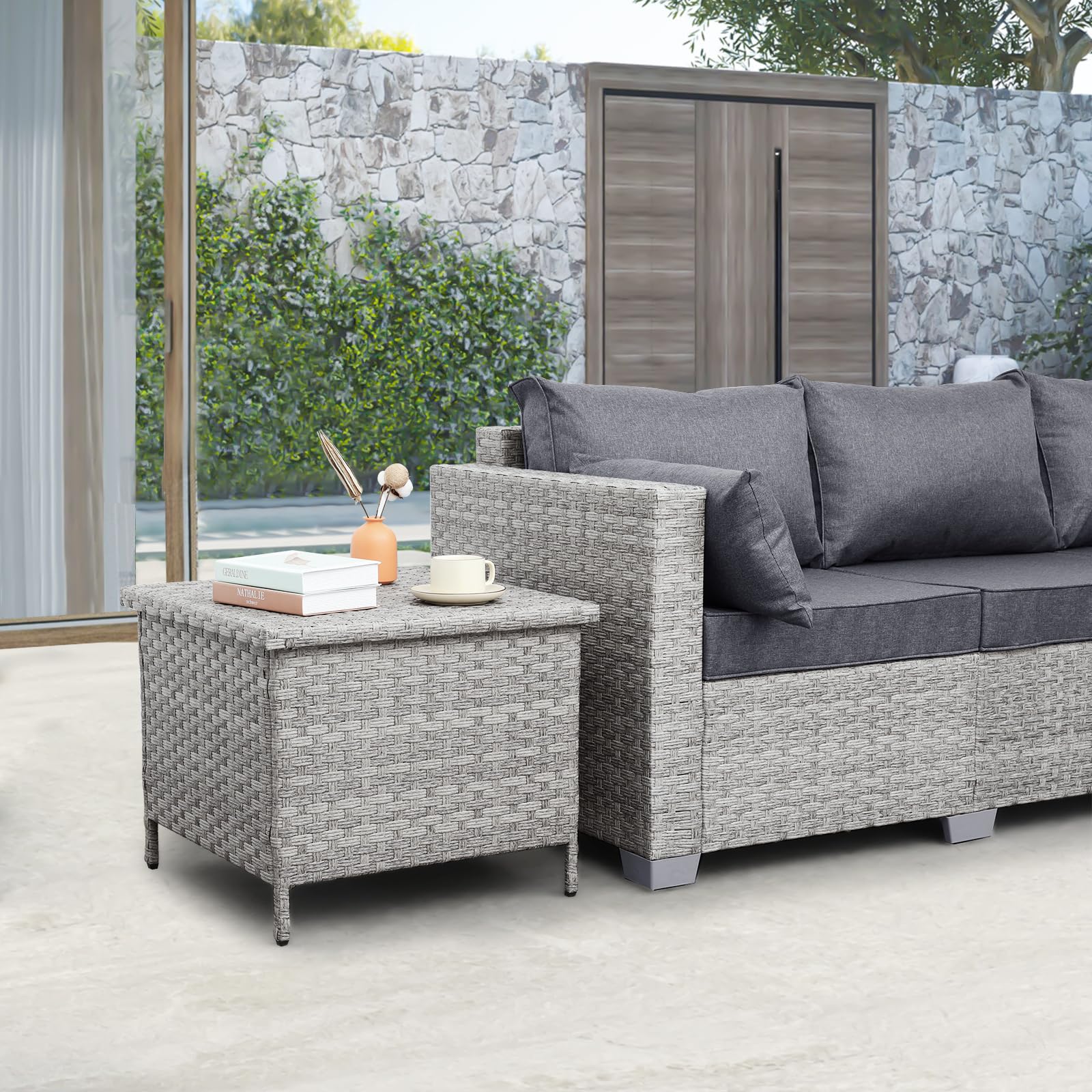 Outdoor Wicker Side Table with Storage