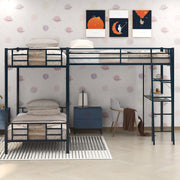 L-Shaped Twin Over Twin Bunk Bed with Loft Desk and Shelf
