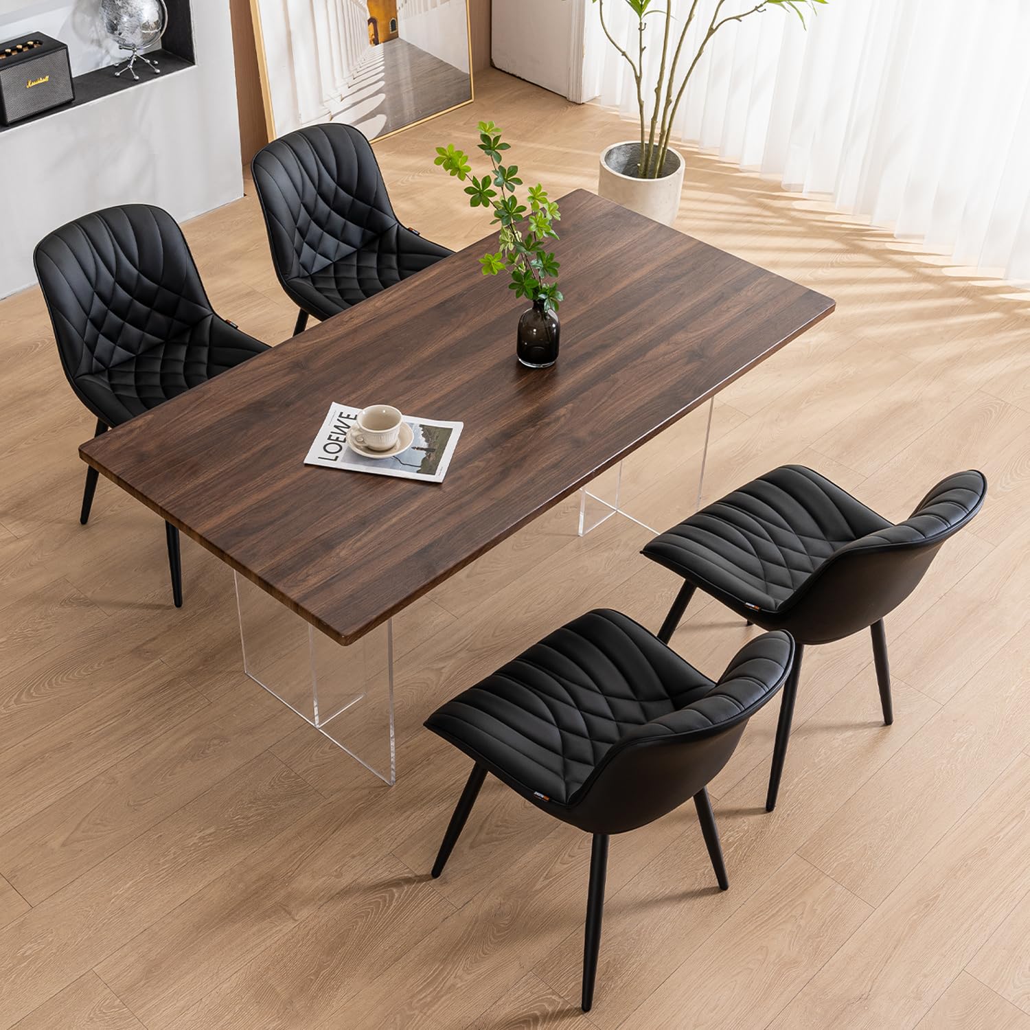 Black Dining Chairs Set of 2 - Modern Upholstered PU Leather