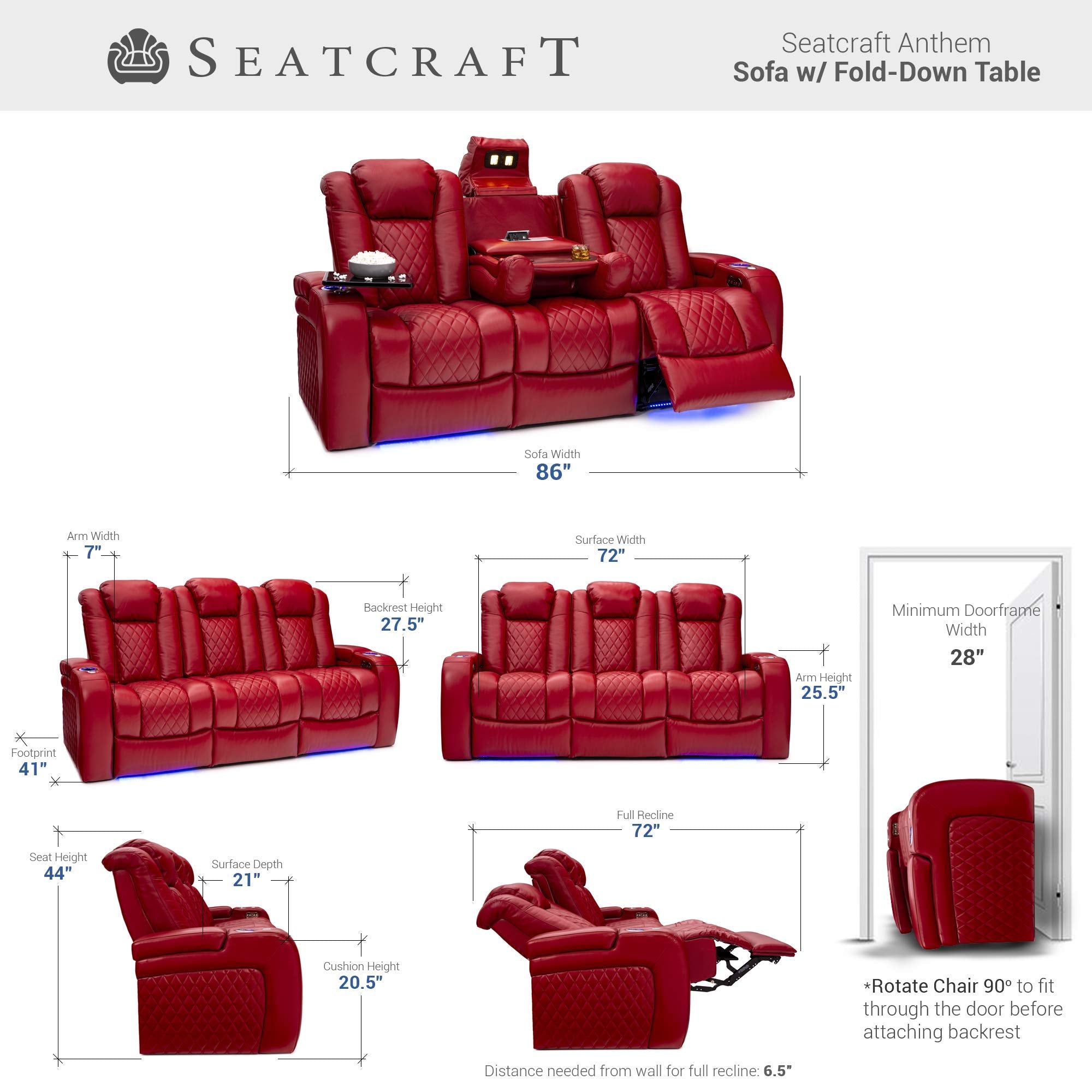 Home Theater Reclining Sofa with Fold-Down Table