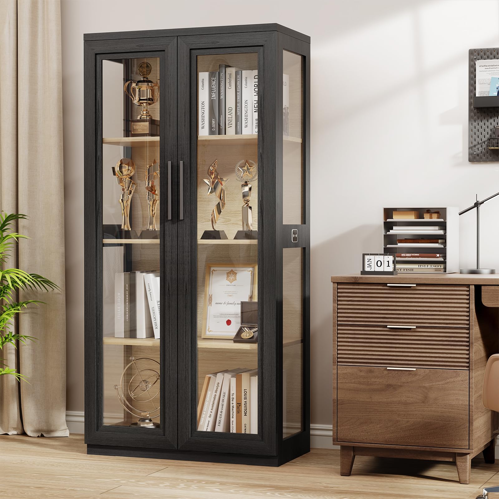 Curio Cabinet with Glass Doors and LED Lights