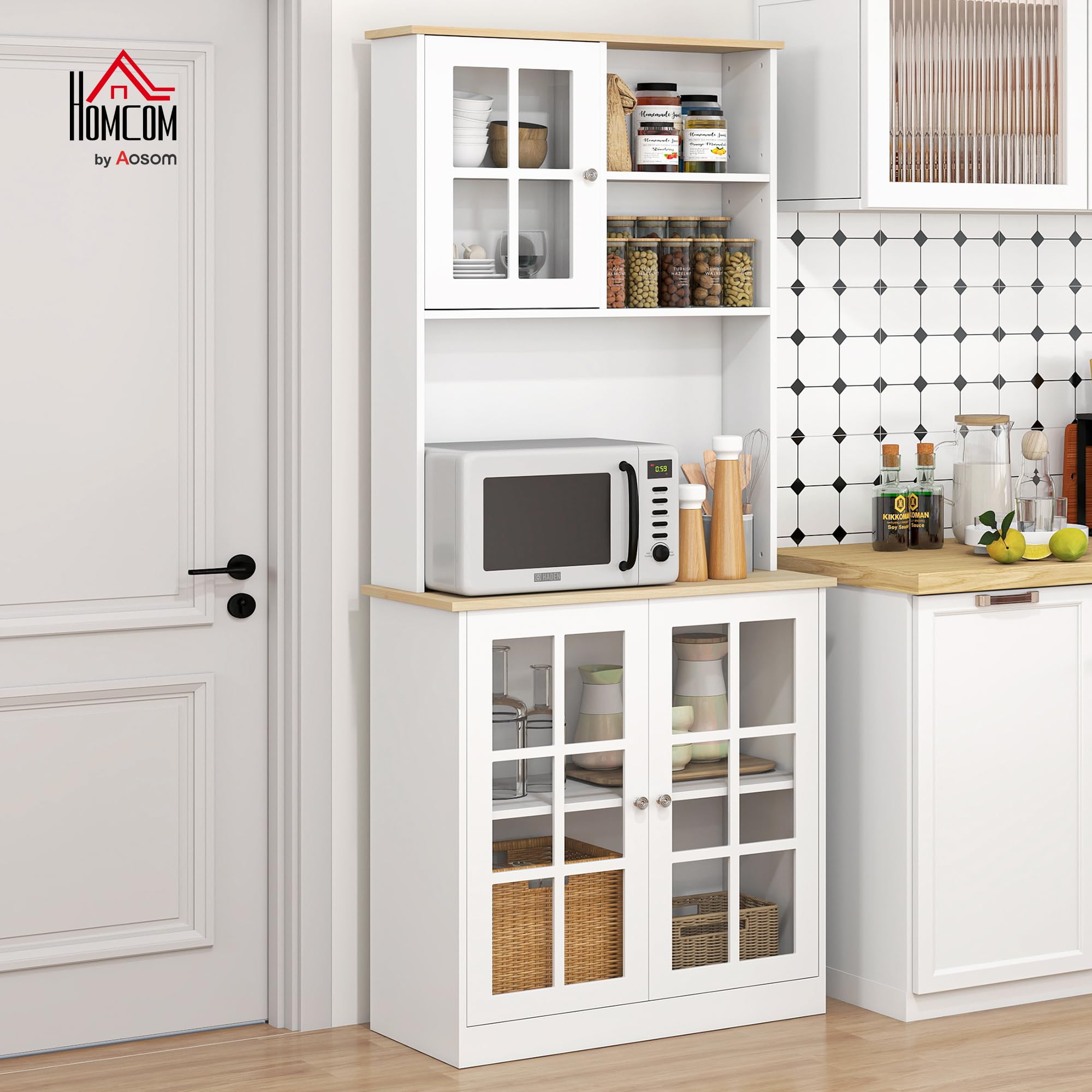 72" Kitchen Pantry Storage Cabinet with Glass Doors