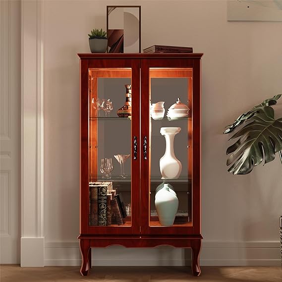 3-Tier Lighted Curio Cabinet with Glass Doors