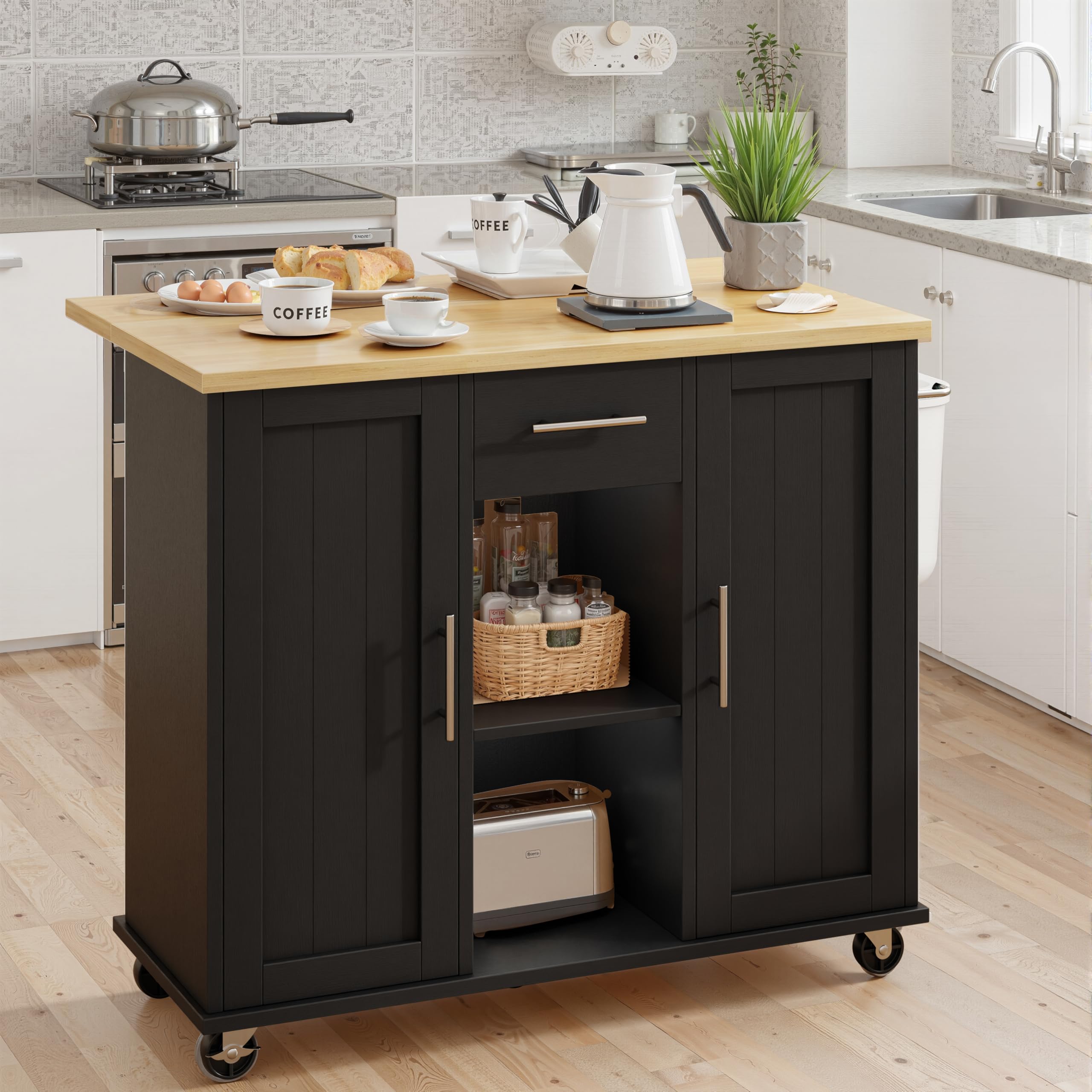 Rolling Kitchen Island Cart with Wheels and Drop Leaf